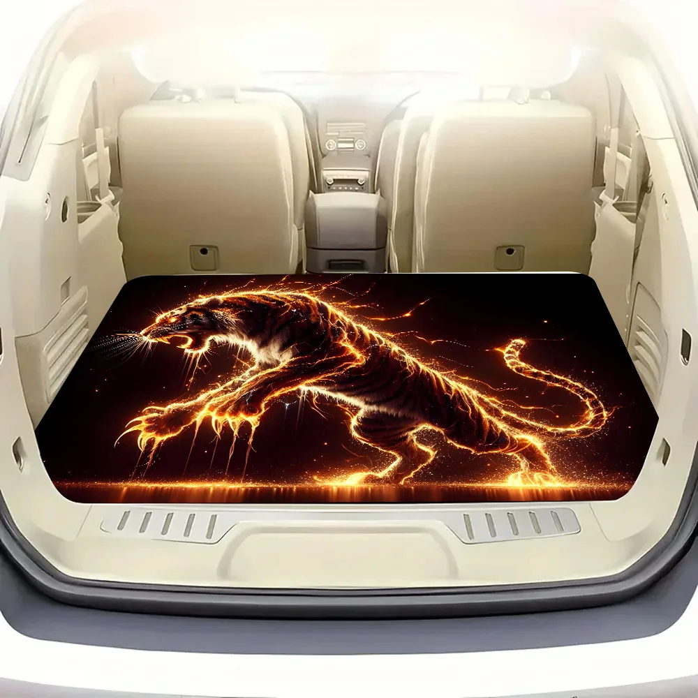 1pc, Fiery Tiger Printed Trunk Mat, Soft, Durable, Non-Slip, Machine Washable Cargo Mat, Protects The Trunk Of A New Car, Suitab