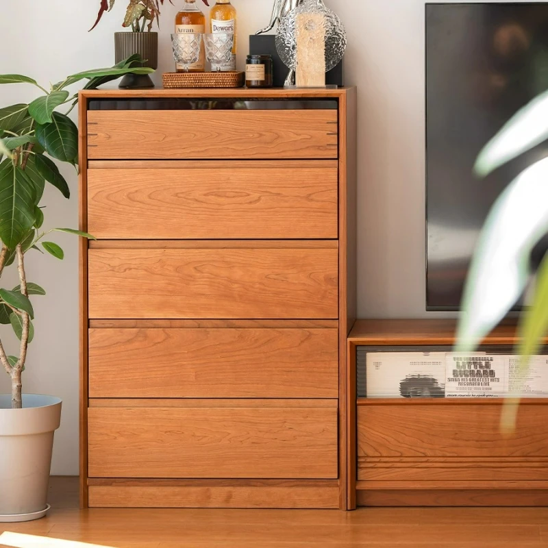 

Bucket cabinet, cherry wood, all solid wood bucket cabinet, side cabinet, five bucket storage, low cabinet