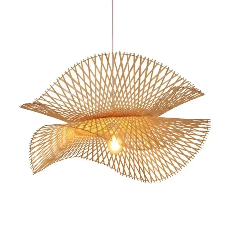 Hand Woven Rattan Leaf Pendant Light Wicker Hanging Lamp Chandelier Dining Room Island Cafe  Decor Lighting
