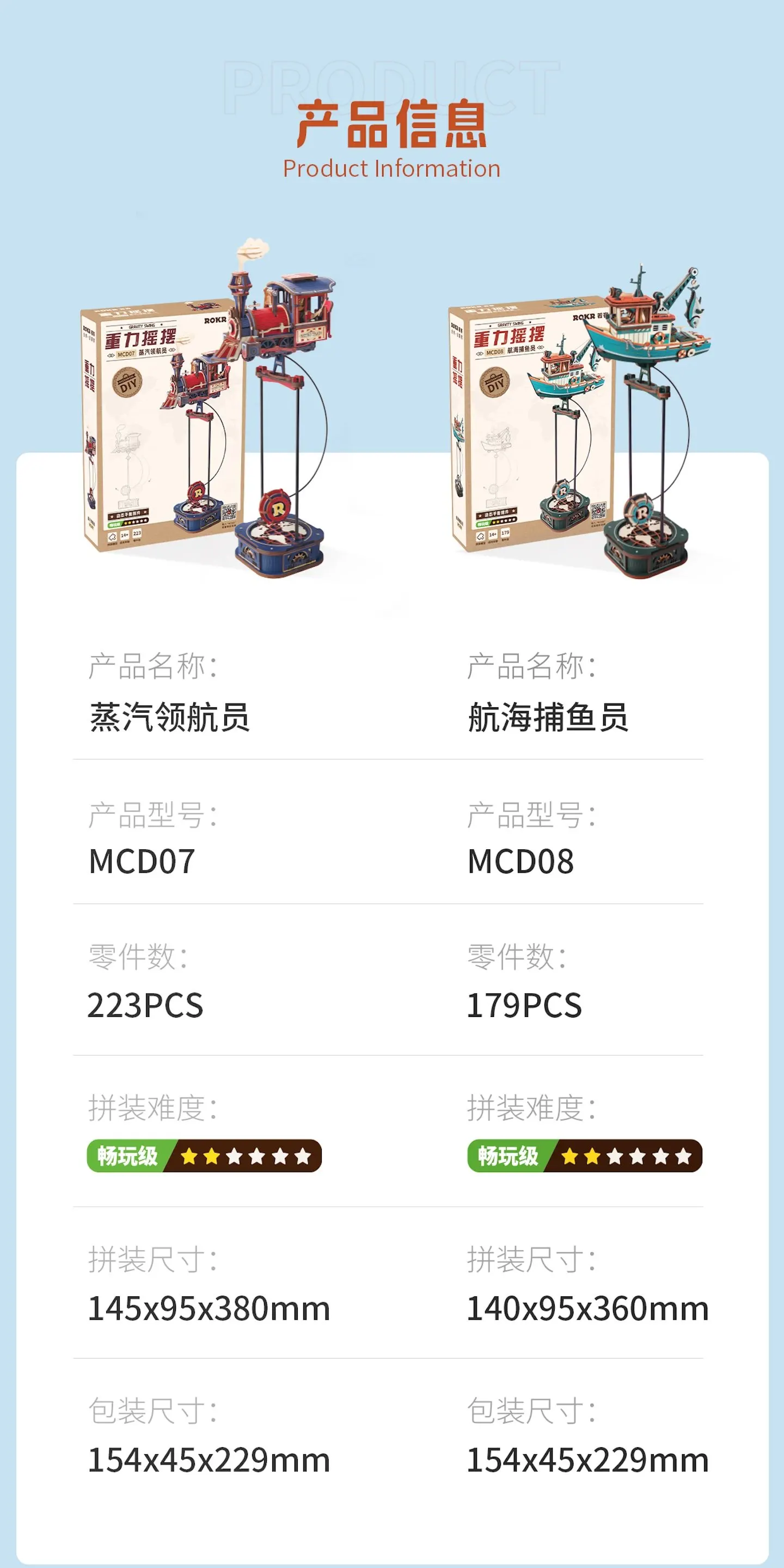 In Stock ROKR Gravity Swing Building Block 3D Three-dimensional Wooden DIY Handmade Mortise Tenon Assembly Model Birthday Gift