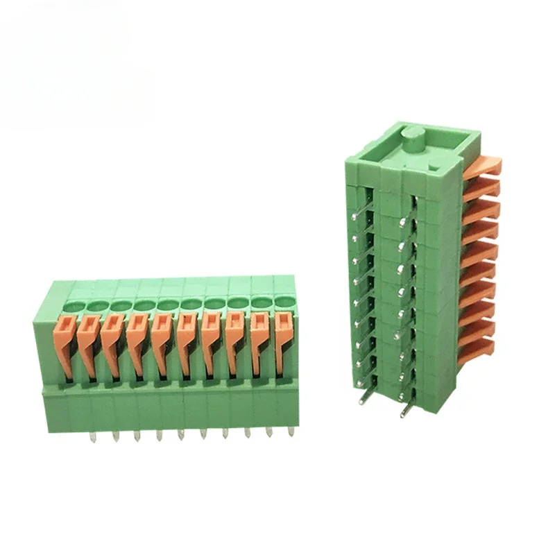 5Pcs KF141V 2.54mm Pitch  Green PCB Bent Foot Connectors 2/3/4/5/6/7/8/9/10 Pin Spring Screwless Terminal Blocks