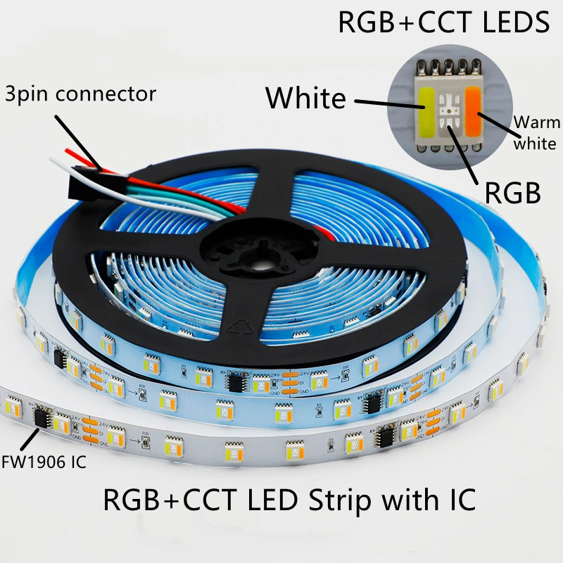 5M Decorative LED Strip Light FW1906 RGBWW DC24V Similar To WS2812B 10Pixels/60LEDs/m Individual Addressable SPI RGB+CCT Pixels