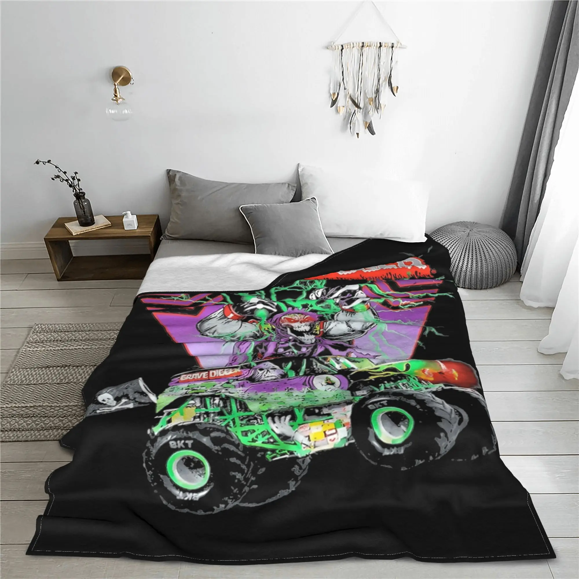 Monster Truck Grave Digger Vintage Hypebeast Blankets Fleece Spring/Autumn Super Warm Throw Blankets for Bed Bedroom Rug Piece