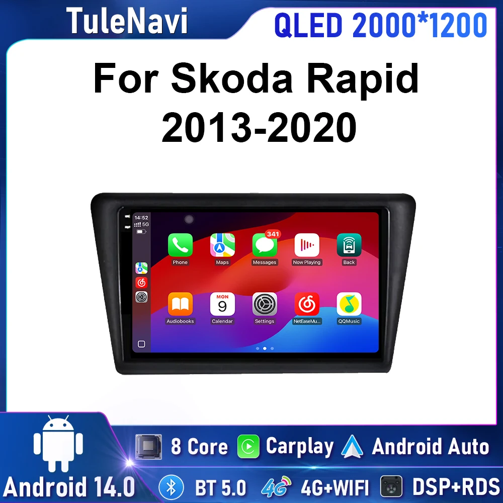 

9inch Car Radio Android 14 For Skoda Rapid 2013 - 2020 Stere Multimedia Player Carplay Navigation GPS 8+128G 2K Screen Head Unit