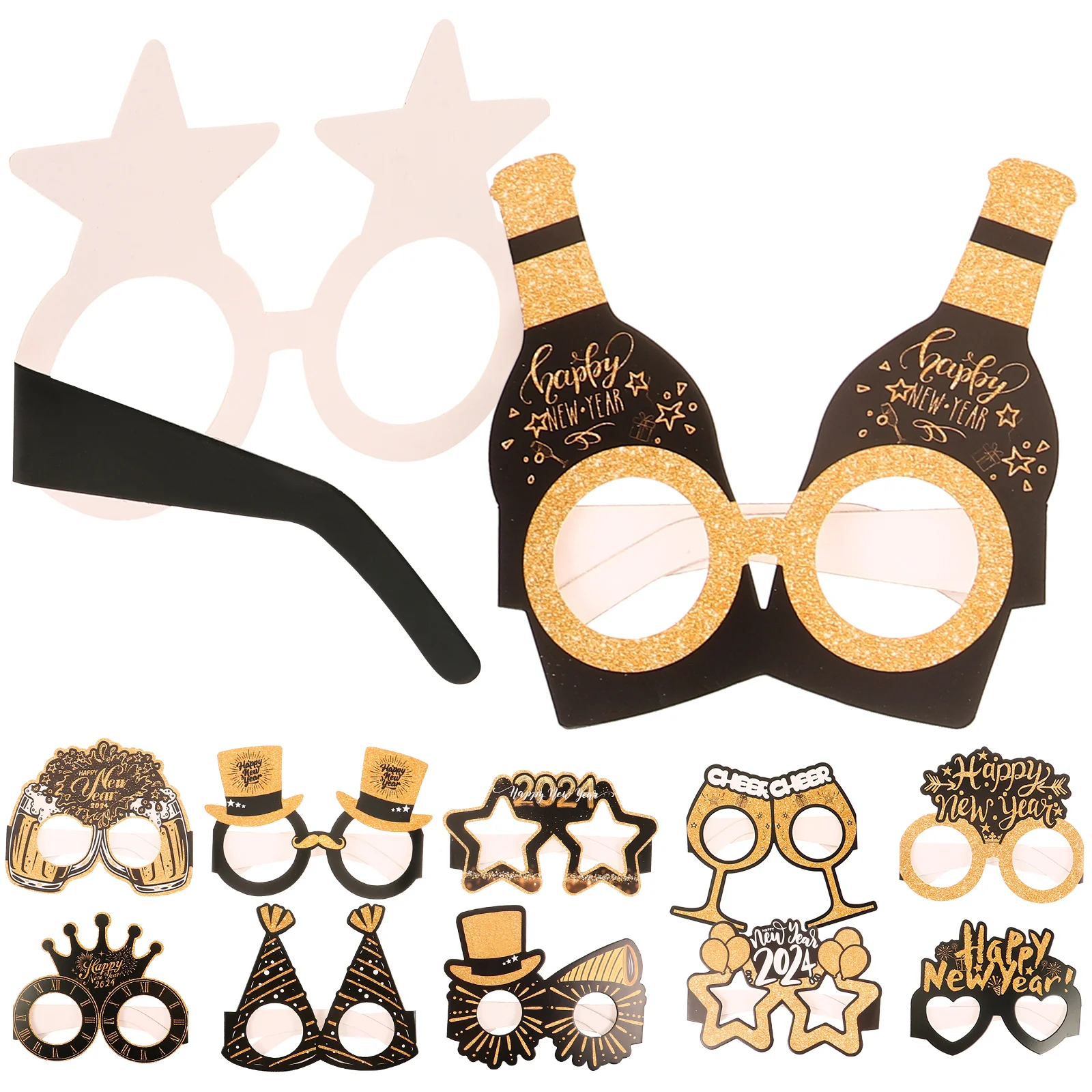 

12 Pcs Paper Glasses Set for Adults Kids Party Supplies Photo Props Bright Colors New Year 2024 Modeling Eyewear Fun Accessories