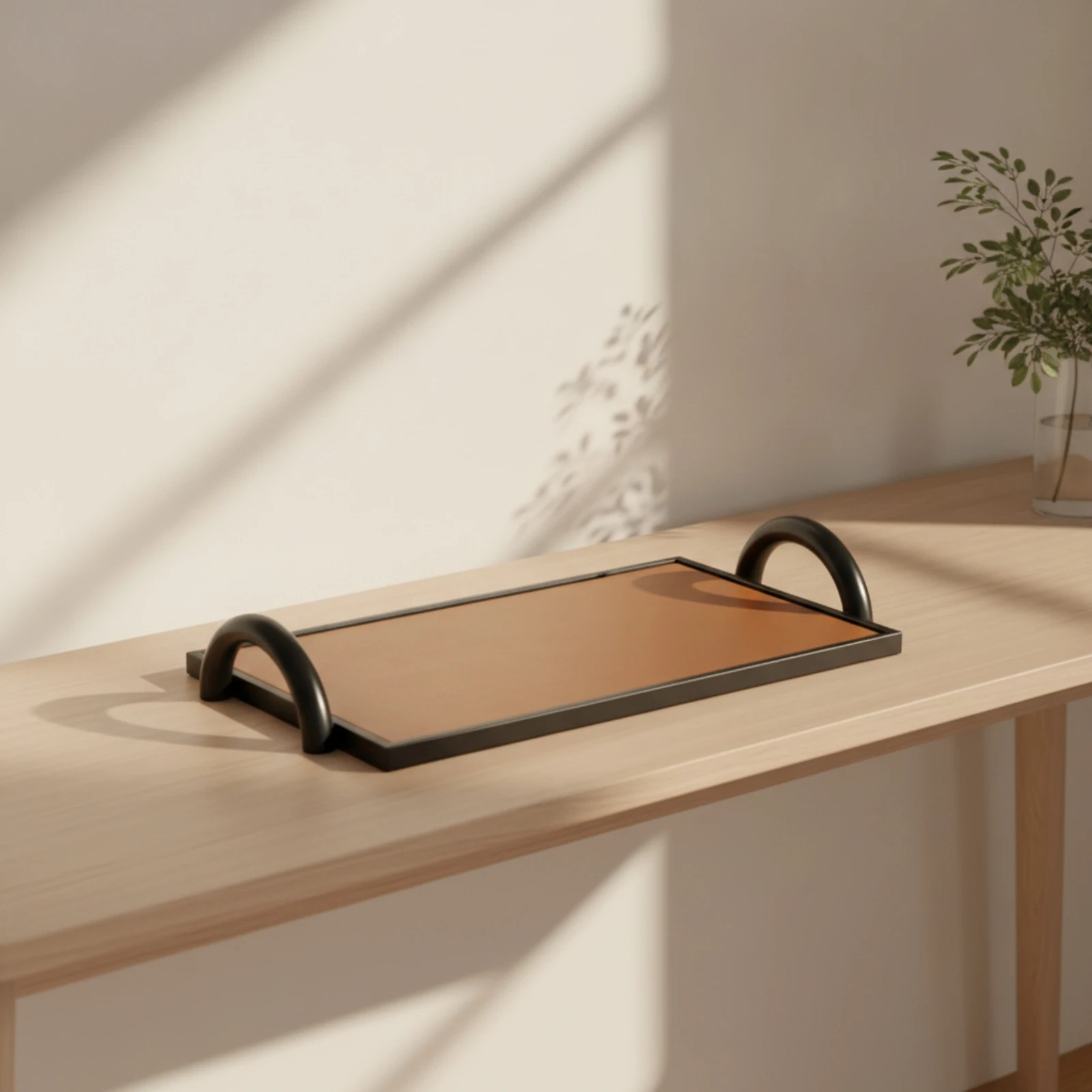 Rectangular Metal Tray Raised Edges Tray with Loop Handles for Display, Storage