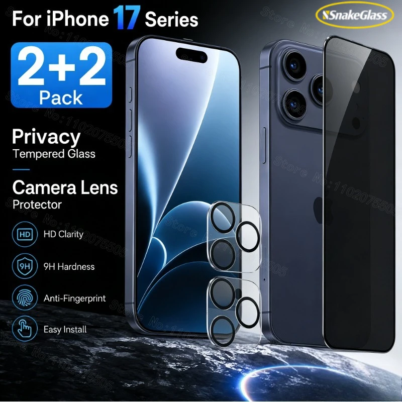 

[2+2pcs]2pcs Anti-Spy Tempered Glass+2pcs Lens Protectors for IPhone Air 15 16 17 Promax 12 11 Promax 13 Mini 16E 15 Plus 14 Pro