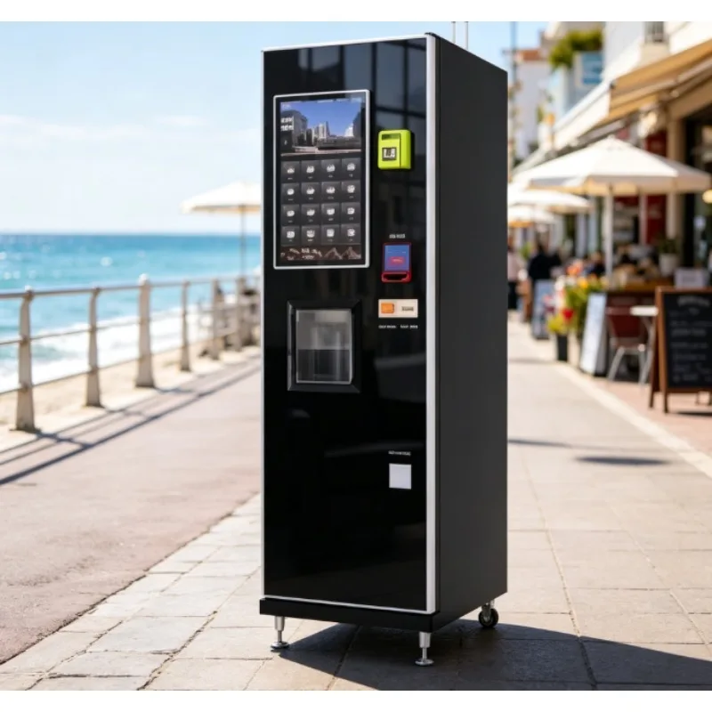 One-click pure joy freshly ground hot and cold coffee vending machine with chiller, Yile brand 150-200 capacity
