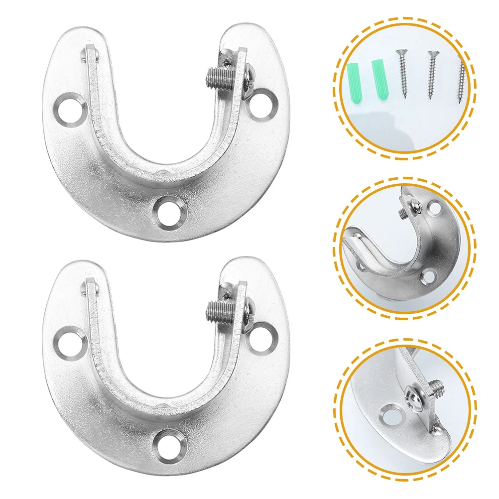 2pcs Stainless Steel Closet Rod Socket Half-Opening Design Side Screw Fixing Wide Application Wardrobe Pole Support Bracket