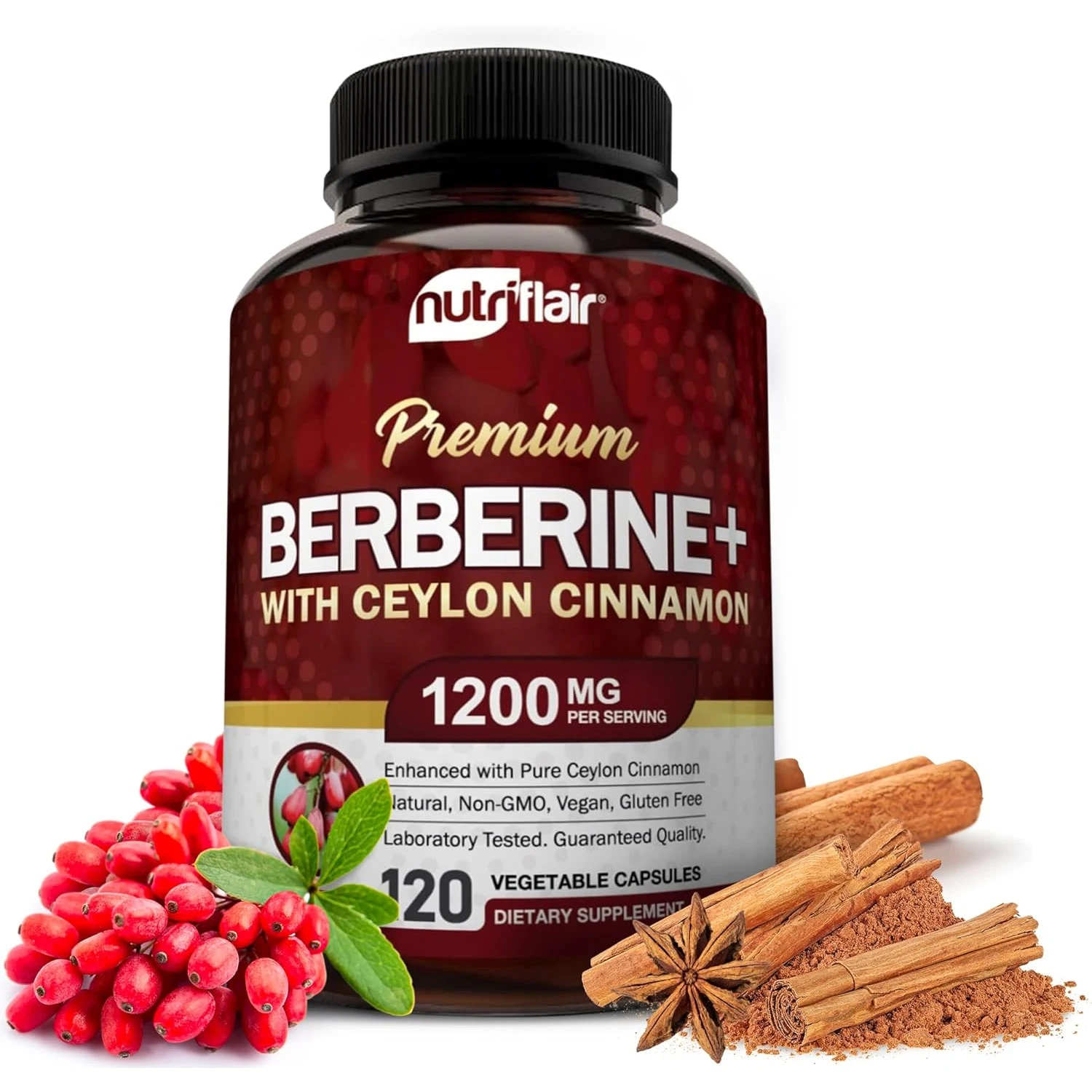 

Premium Berberine HCL - Containing Ceylon Cinnamon, Supports Cardiovascular Health and Promotes Digestion
