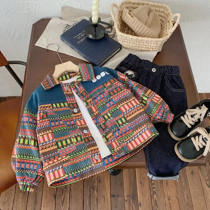

Spring and Autumn Boy Clothing Retro Shirt Fashion New Children's Jacket Pure Cotton Coat