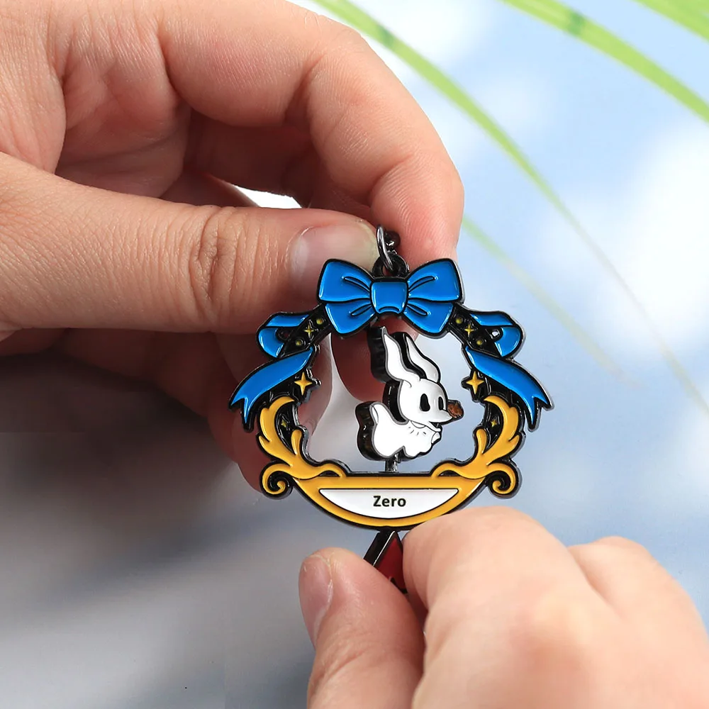 Zero Rotating Keychain Spinning Ghost Dog Keyring Kawaii Anime Metal Blue Bow Pendant Bag Decor Gift for Kids Friends view 3