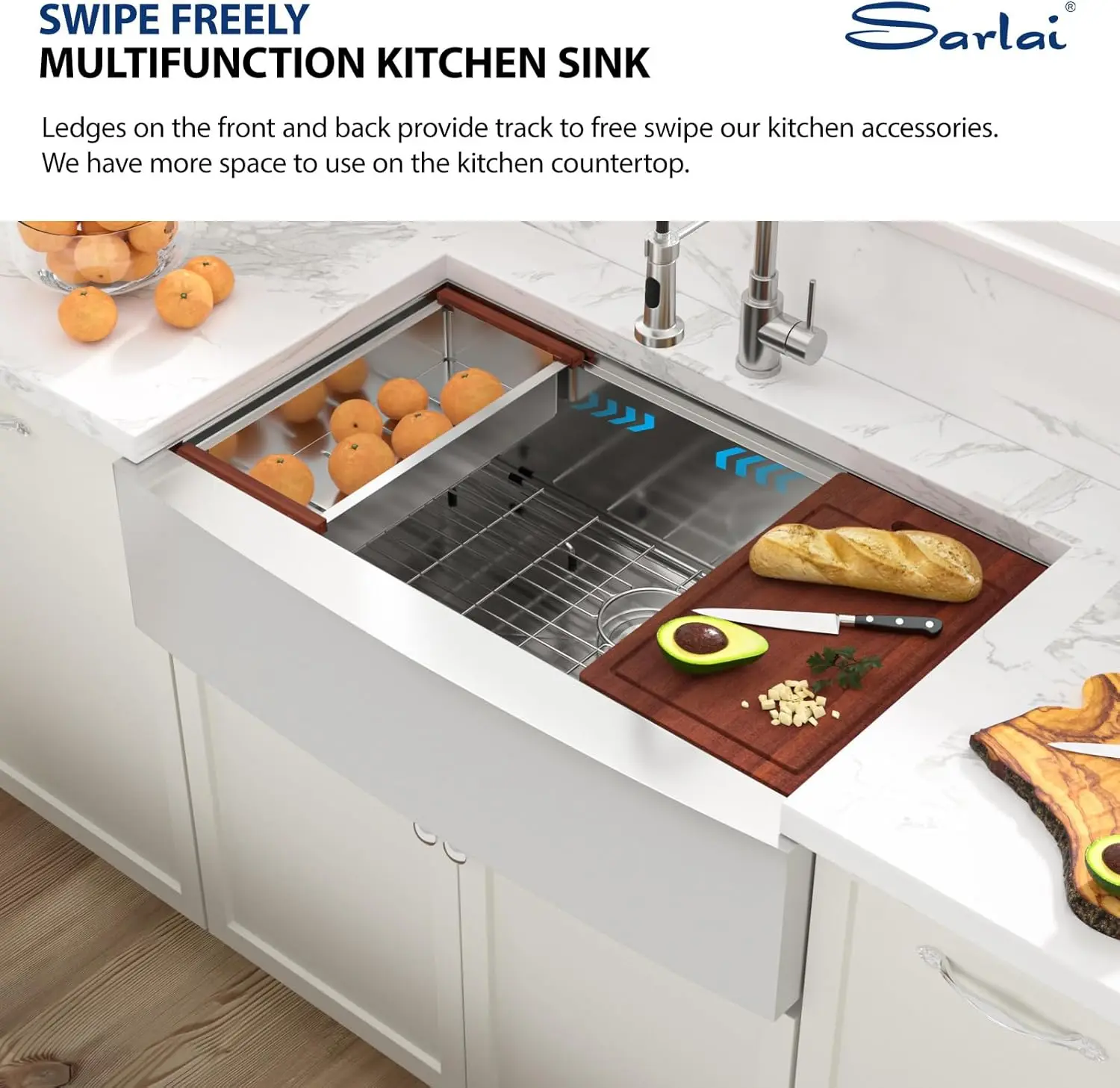 Sarlai 36 حوض المزرعة الفولاذ المقاوم للصدأ - 36 × 22 بوصة حوض المطبخ محطة العمل المئزر الأمامي وعاء واحد 16 مقياس الفولاذ المقاوم للصدأ