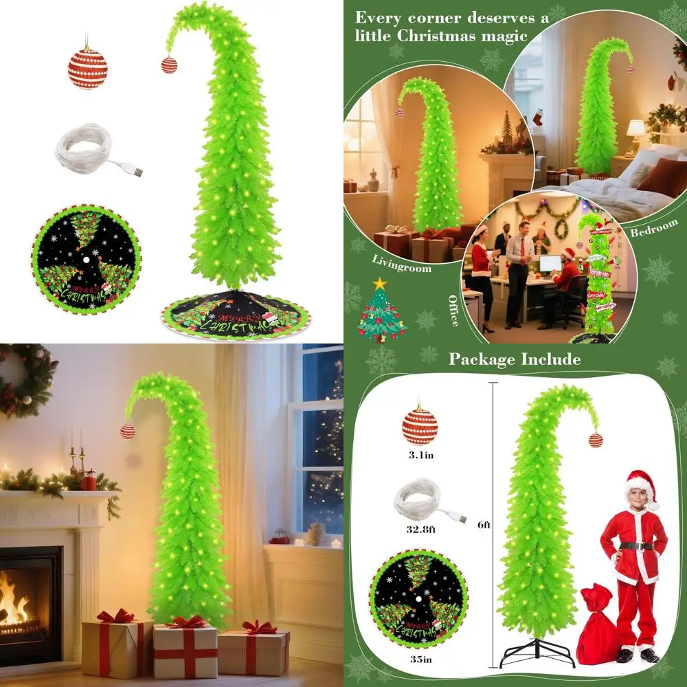

Whimsical 6-Foot Artificial Lime Green Christmas Tree - Bendable Holiday Decoration for Home or Office, Easy Assembly