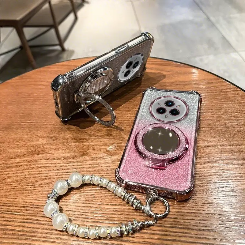 

14ProPlus dazzling Round Bracket Lanyard Plating Phone Case For Realme 13ProPlus 14 14Pro 15 15T 15X 13Pro 12 11 13Plus Cover