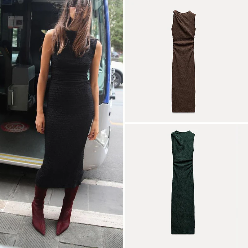 Faionable Long Svel round Ne Dr Women's Polyester Fiber l Waist Step Dr Basic Sle Summer Season H-ape