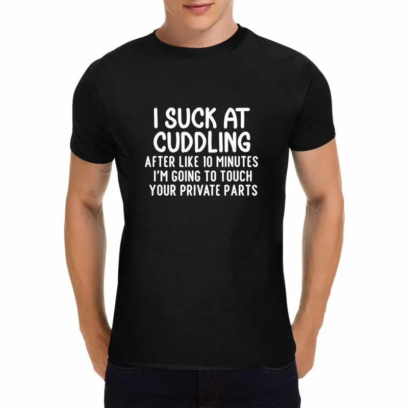 

Мужская черная футболка с круглым вырезом I Suck At Cuddling Футболка с надписью WHX 180 г