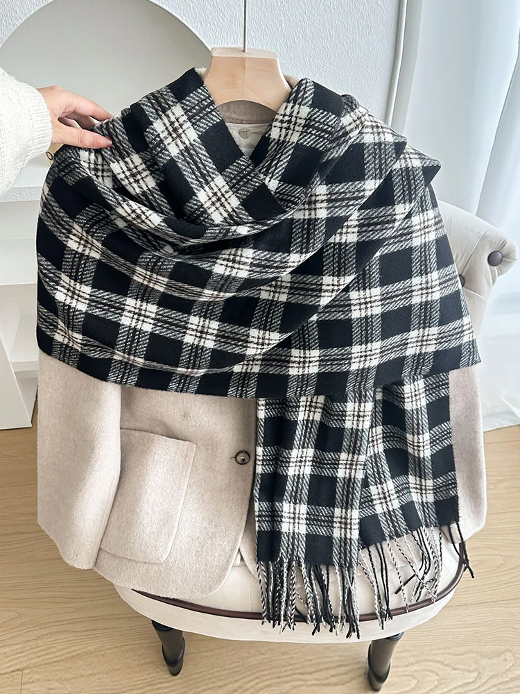 

Осень-зима женский вязаный шарф женский мужской милый консервативный повседневный клетчатый шарф с кисточками платок накидка шаль женский мужской унисекс ретро новый
