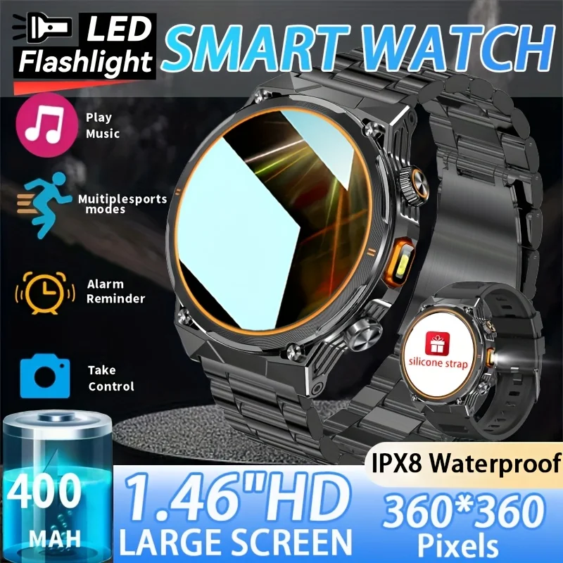 

Смарт-часы AMOLED для мужчин с фонариком, спортивные водонепроницаемые IP68, фитнес-трекер, Bluetooth-вызовы, умные часы для мужчин для Android iOS