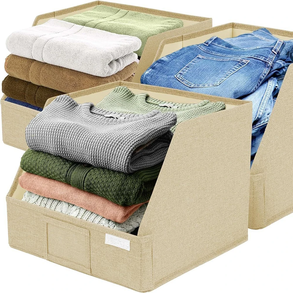Set of 3 Trapezoid Fabric Storage Bins with Collapsible Feature for Space Saving and Convenient Item Retrieval