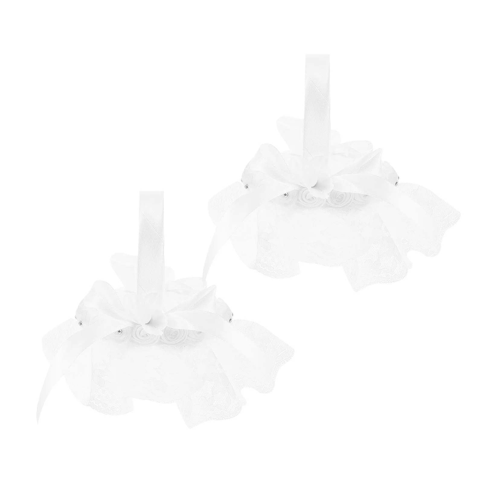 

2 pcs Butterfly Bow Flower Basket For Wedding Handheld Lace Storage Container Flower Basket Bridal Party Decor Wedding
