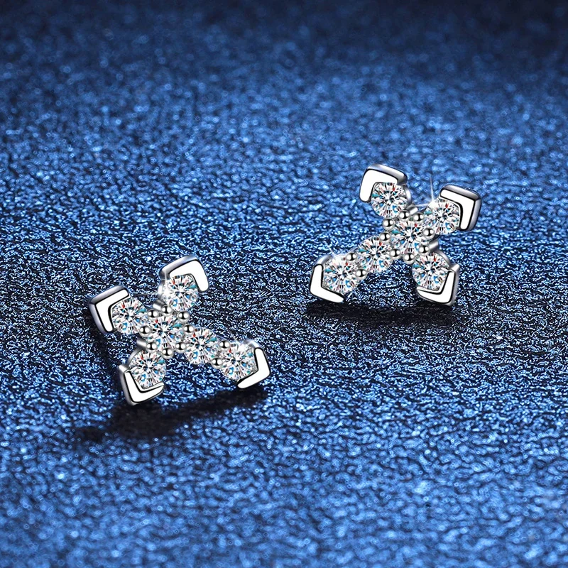 Tezzc Real D Color Moissanite Cross Earrings 925 Silver Gold Plated  Lab Diamond Sparkling Earring Jewelry Gift Test Passed