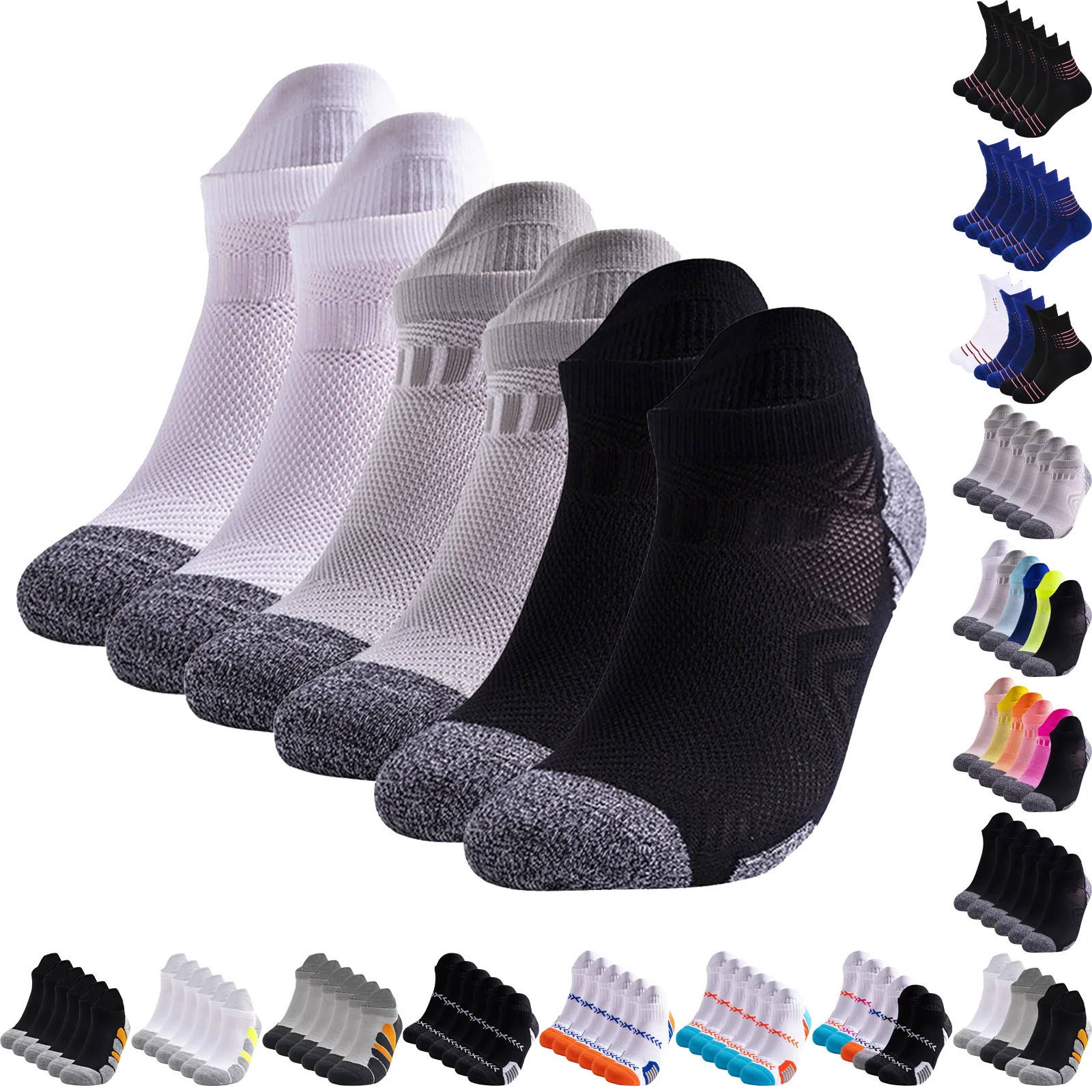 

6 Pairs Summer Men and Women Colorful Quick-drying Running Sports Socks Outdoor Towel Bottom Sweat-absorbing Basketball Socks