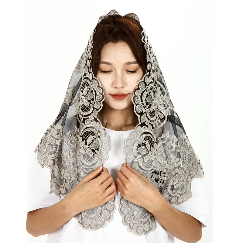 

Embroidery Triangular Shawl Mantilla Lace Scarf Catholc Veil