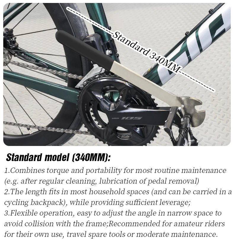LEBYCLE Fahrradpedalschlüssel, extra langer Griff, robust, langlebig, Fahrradpedalschlüssel, installieren Sie 15 mm Werkzeug, Fahrradzubehör – Detail 3