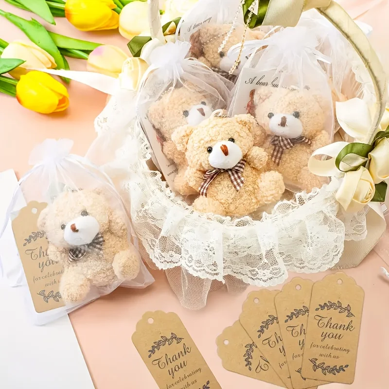 3/9/15/18/24 Stück Mini-Bär-Geschenktüten, elegante Satin-Spitze-Kordelzuggriffe für Geburtstag, Hochzeit, Gastgeschenke – Detail 1