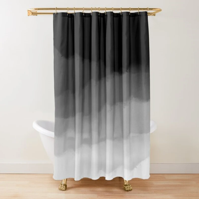 Gradient White and Black Minimal Shower Curtain Polyester Waterproof Modern Bathroom Curtains Machine Wash Bath  Hooks