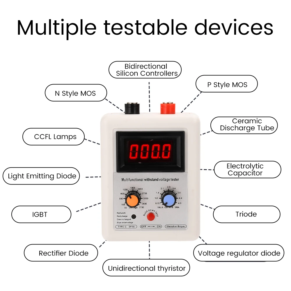 0-3500V IGBT Tester Transistor Voltage Tester Diode MOS Triode MOV LED Voltage Capability Transistor Withstand Voltage Tester 