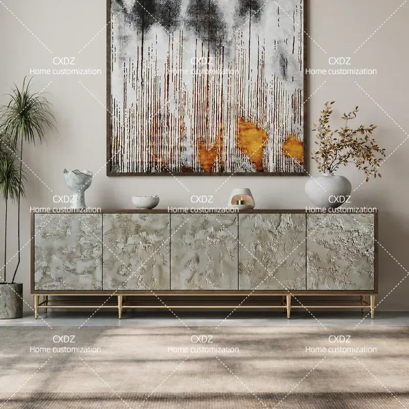 Light Luxury TV Cabinet Villa High End Living Room Floor Storage Medieval Solid Wood Carving Audio Visual Cabinet