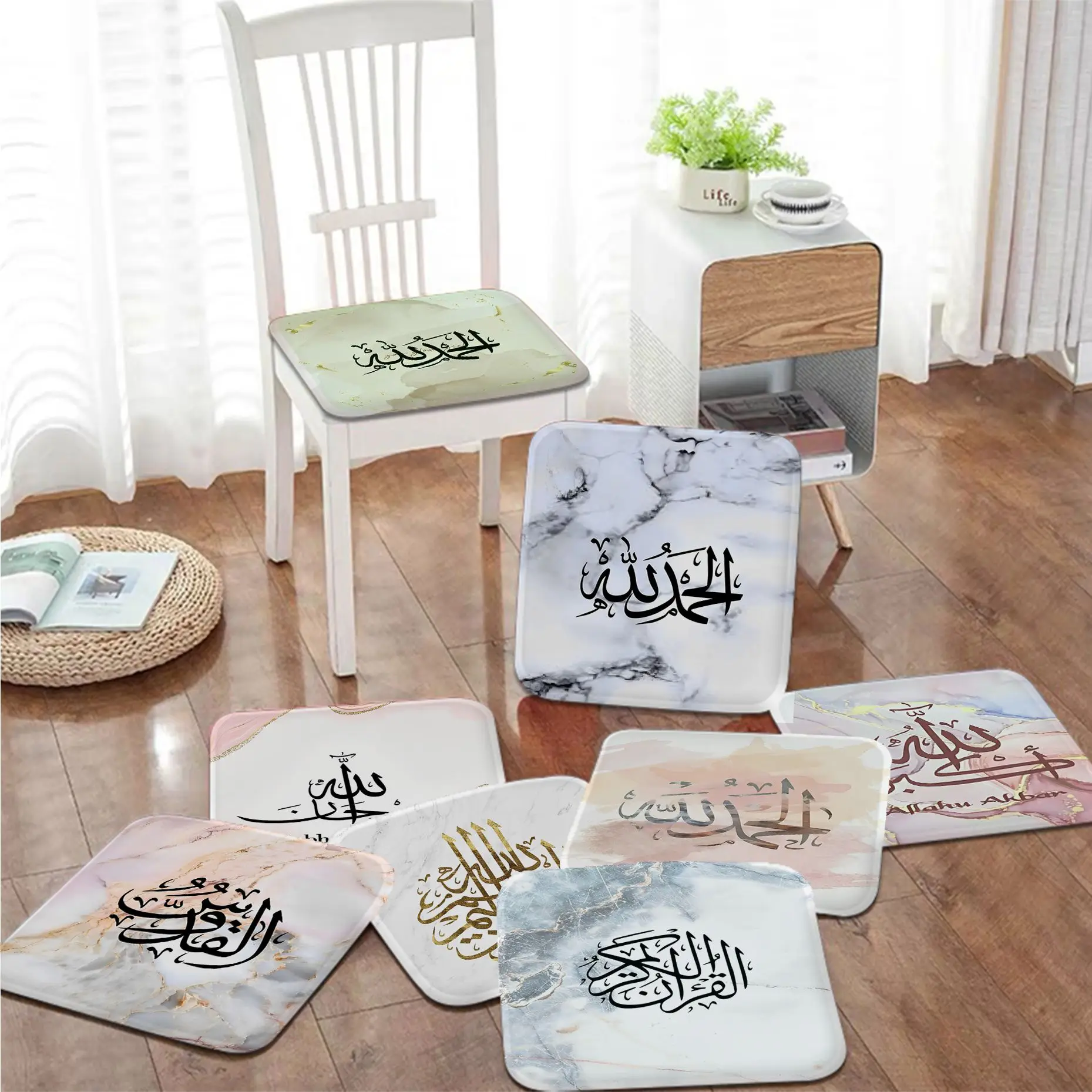 

Islamic Canvas Painting Marbling Art European Stool Pad Patio Office Chair Seat Cushion Pads Sofa Seat 40x40cm Chair Cushions