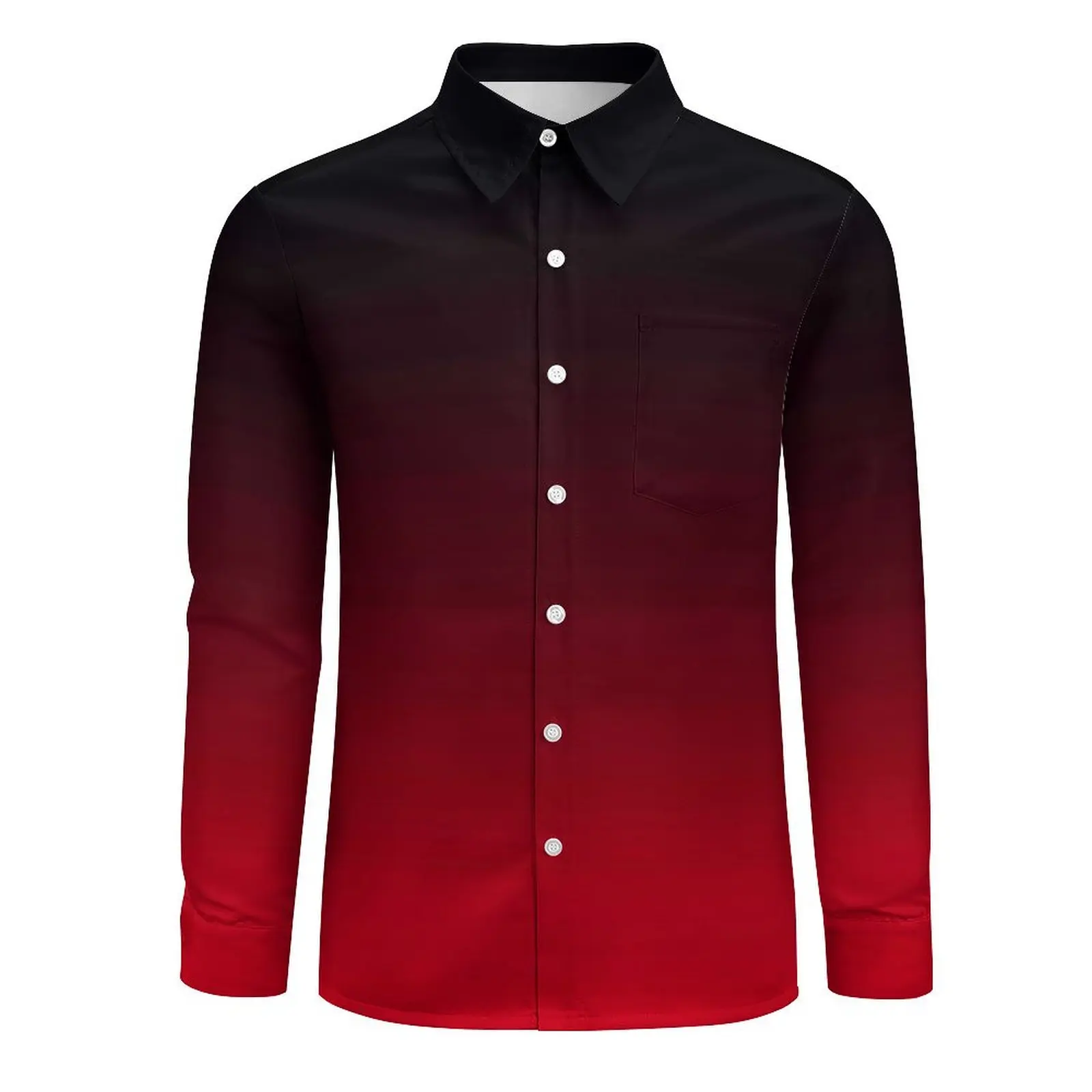 Bright Red And Black Ombre Casual Shirts Minimalist Gradient Loose Shirt Autumn Comfortable Oversized Blouse Man Long Sleeve Top