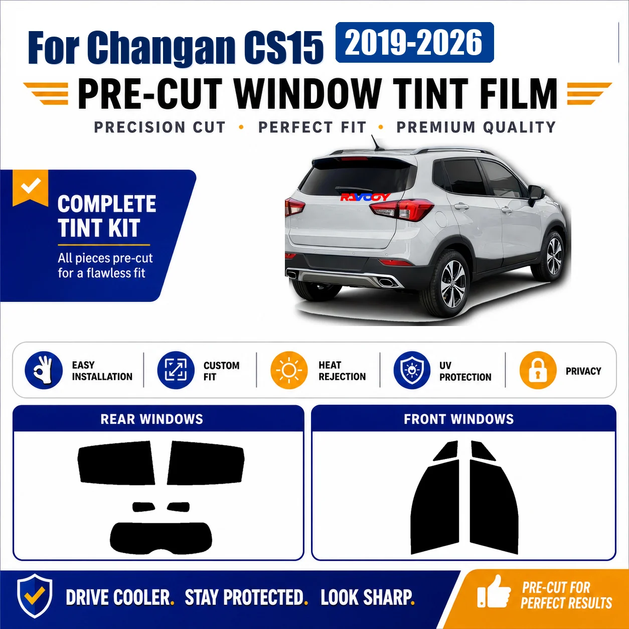 For Changan CS15 2019-2026 Sun Shade Film Tinted Complete Window Heat & UV Blocking
