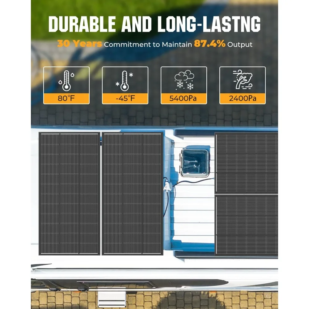 200 Watt Solar Panel 18BB, 25% High Efficiency, N-Type 12V 200W Solar Panel, Monocrystalline PV Modules, for Rooftop, RV, Farm,