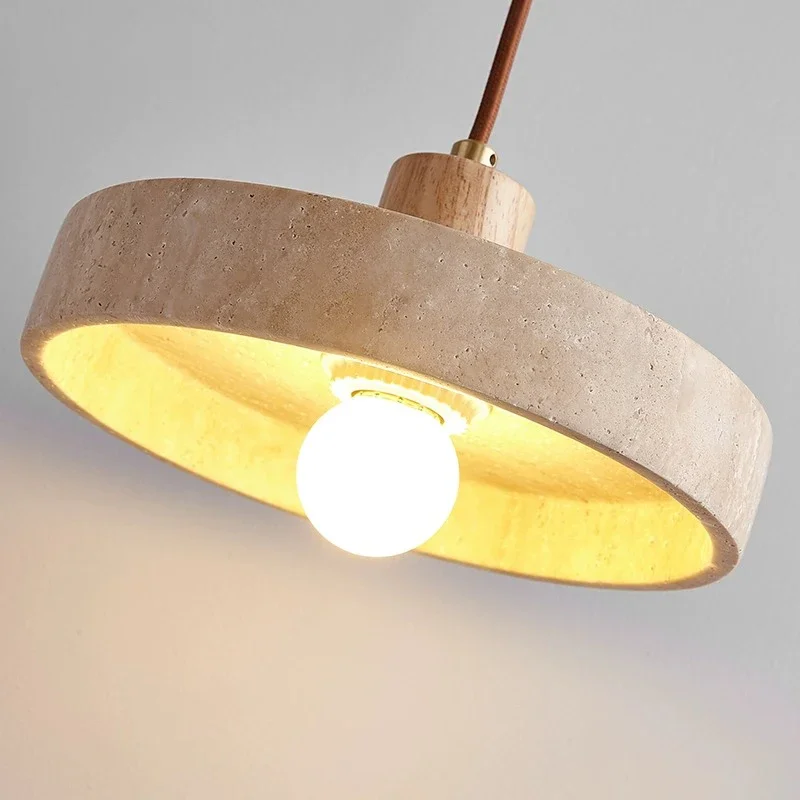 Led Pendant Light Simple Bedroom Bedside Small Chandelier Stone Wood Walnut Droplight Cream Style Table Slim Warm Lamp E27 Bulb