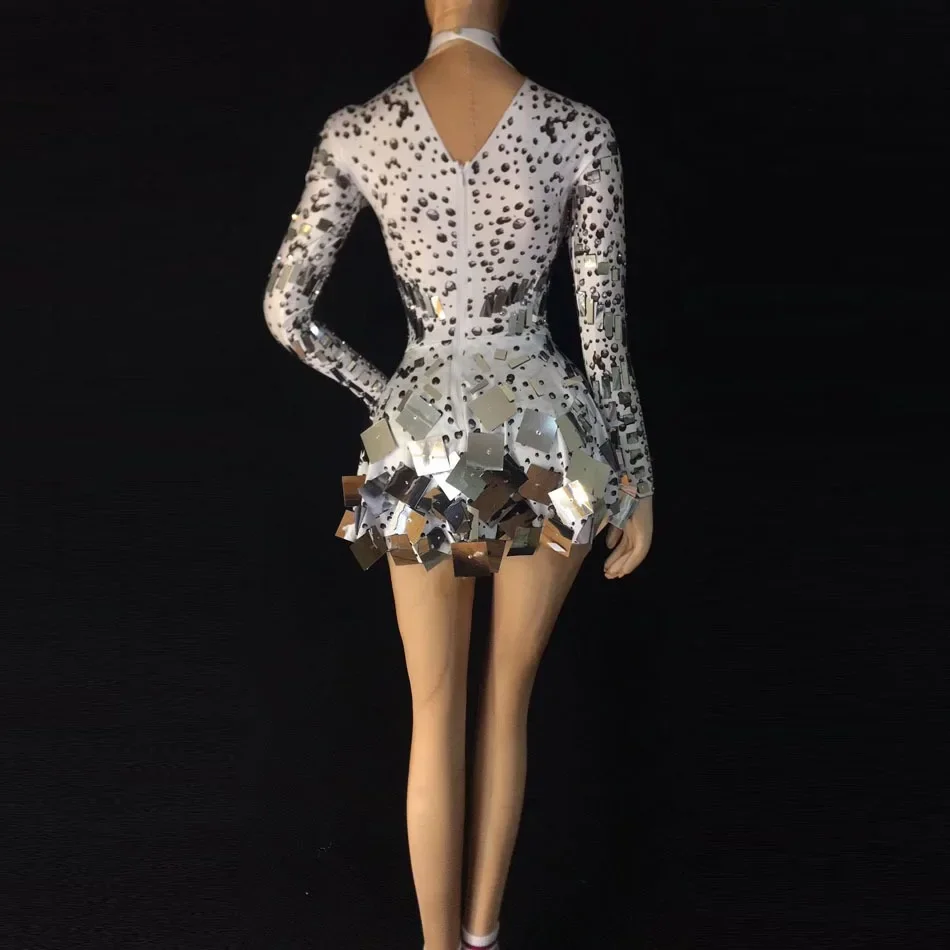 Schwarz Pailletten Spiegel Steine Mini Kleid Sexy Nachtclub Bar DJ DS Kostüme Sängerin Prom Party Leistung Jazz Bühne Tragen