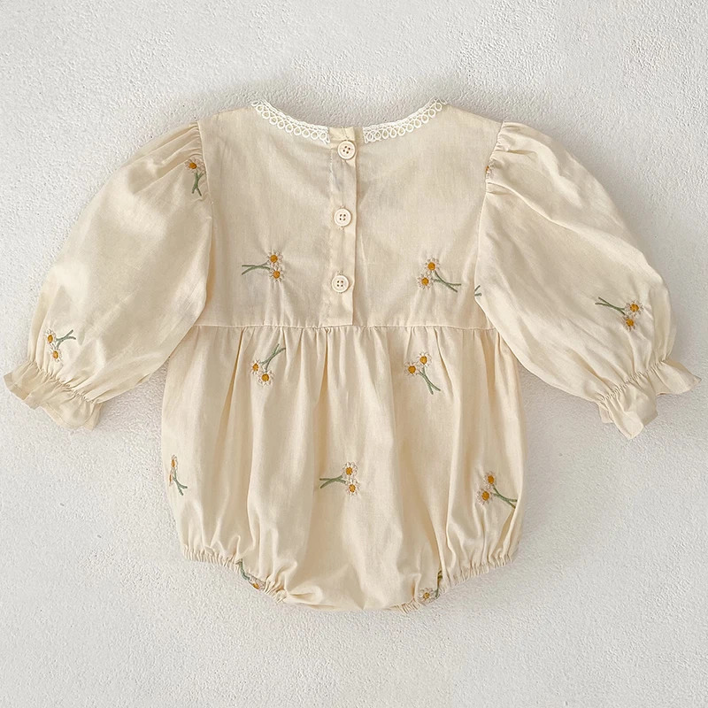 الخريف الوليد الطفل بنات بذلة طويلة الأكمام القطن زهرة التطريز طفل رضيع فتاة داخلية طفل الفتيات الملابس مقوس دانتيل