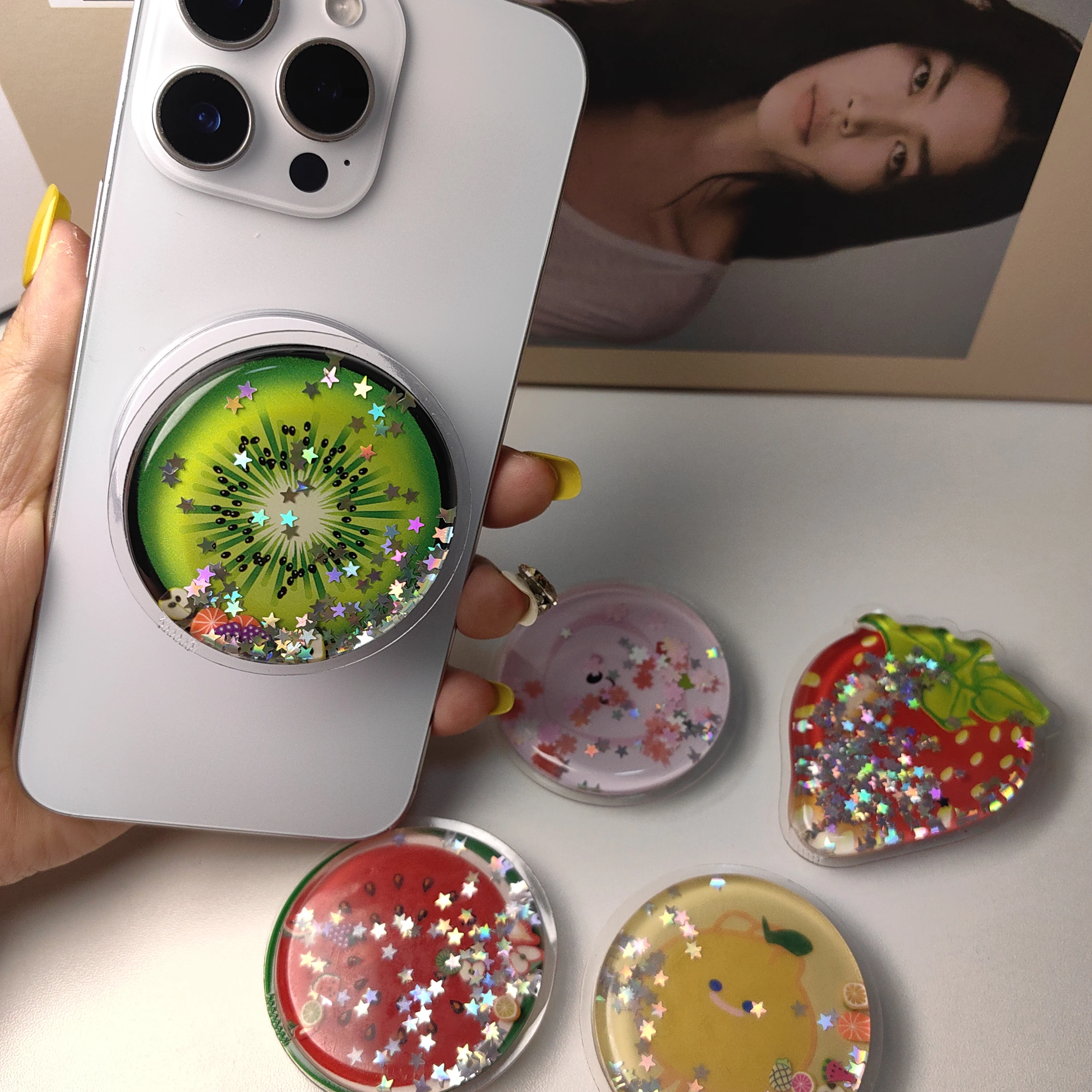 

Korean Cute Soft Blingbling Fruit Phone Holder Griptok Support For iPhone Samsung Cases Grip Tok Socket Bracket Girl Gift