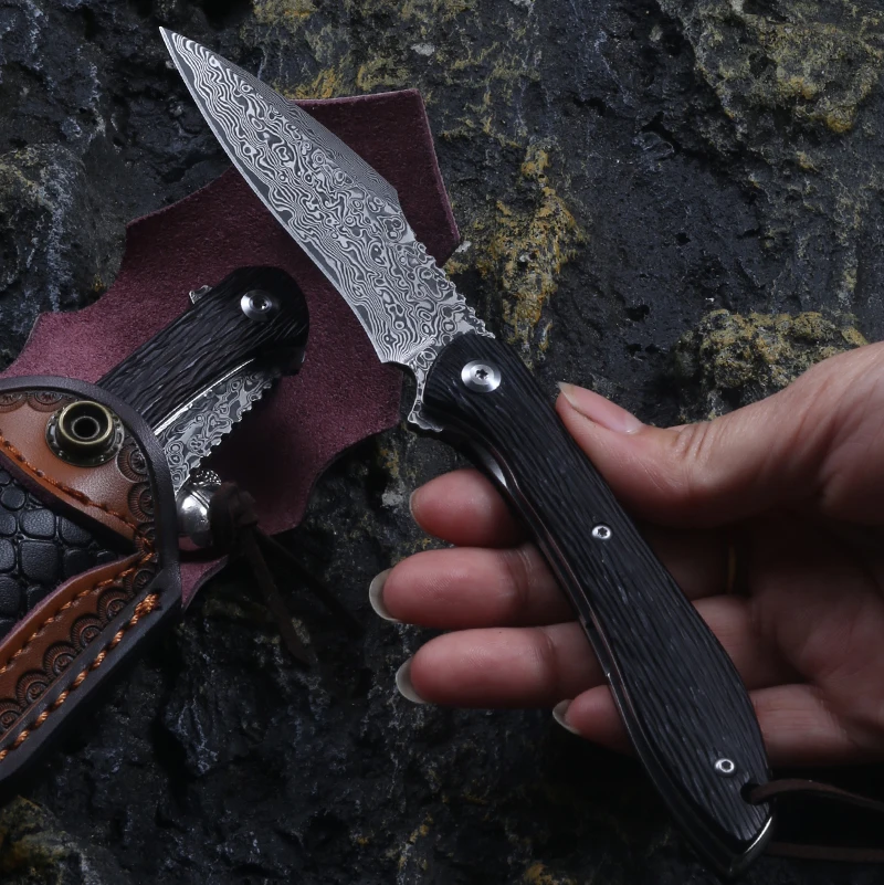 Rosewood handle with leather sheath outdoor hunting self-defense pocket camping EDC knife