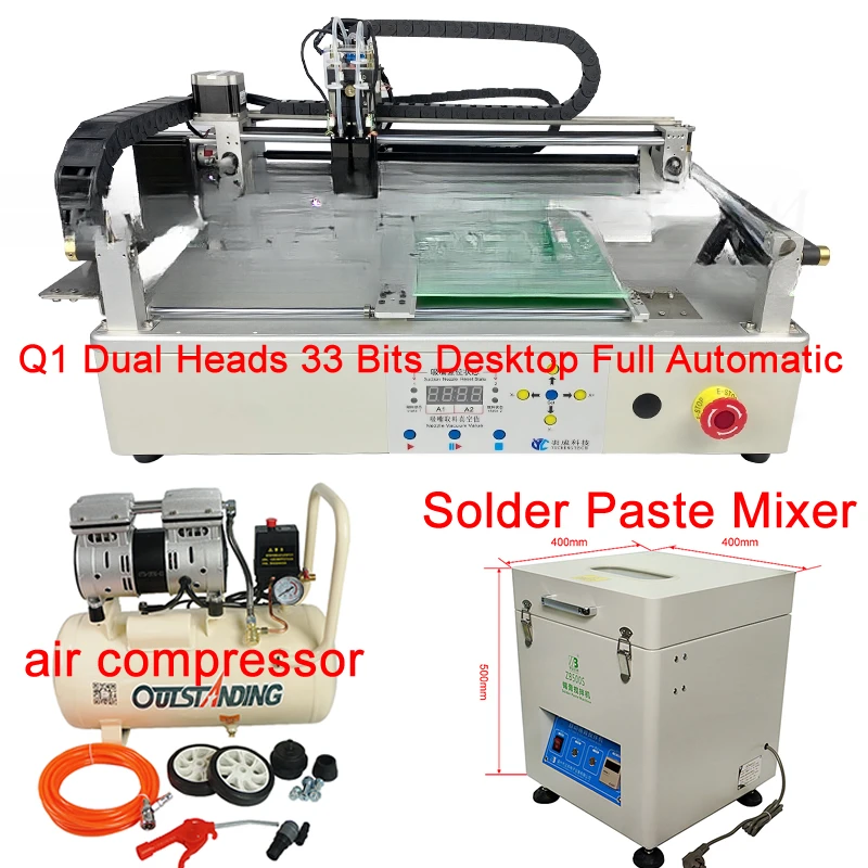 For Q1 Dual Heads 33 Bits Desktop Full Automatic SMT Pick And Place Machine Chip Mounter With Air Compressor And Solder Paste