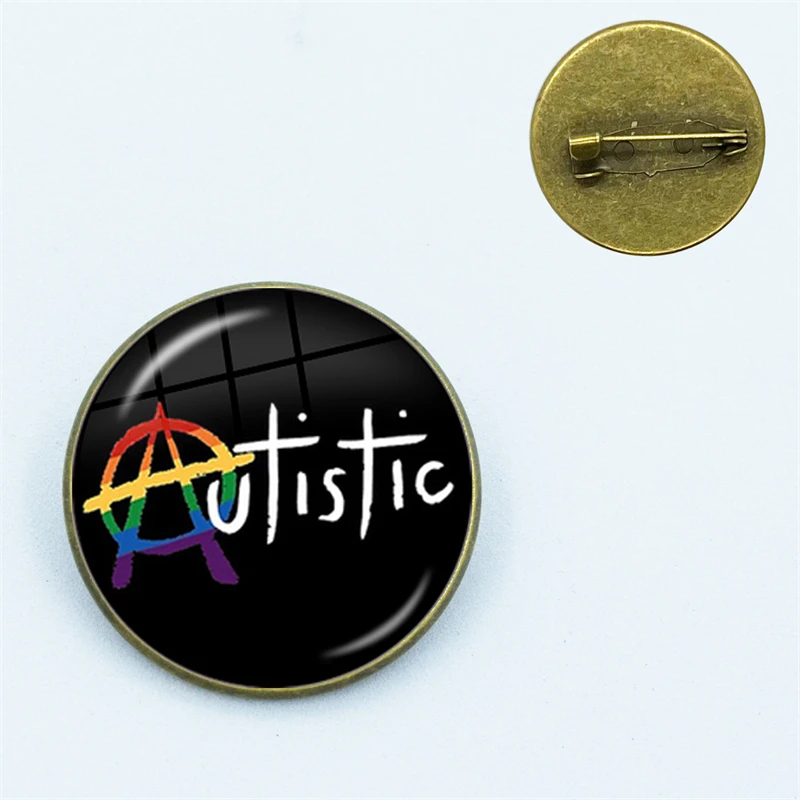 Autistic Rainbow Glass Pin Brooches Shirt Lapel Teacher Tote Bag Backpacks Badge Cartoon Gift Brooches Pins