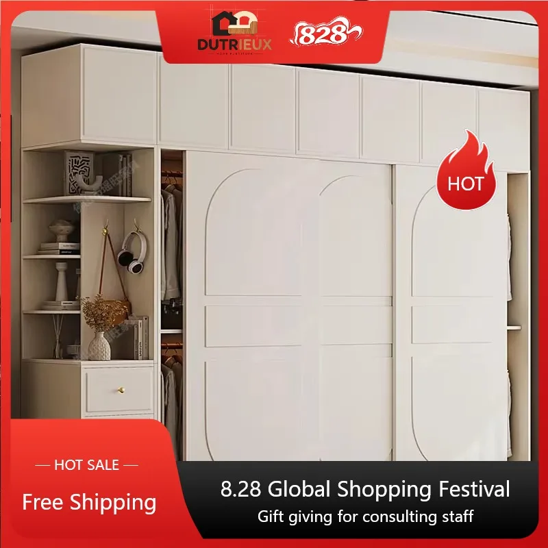 White Luxury Large Wardrobes Sliding Doors Modern Multiple Purpose Wardrobe Closet Space Saving Armario Resina Furniture Home