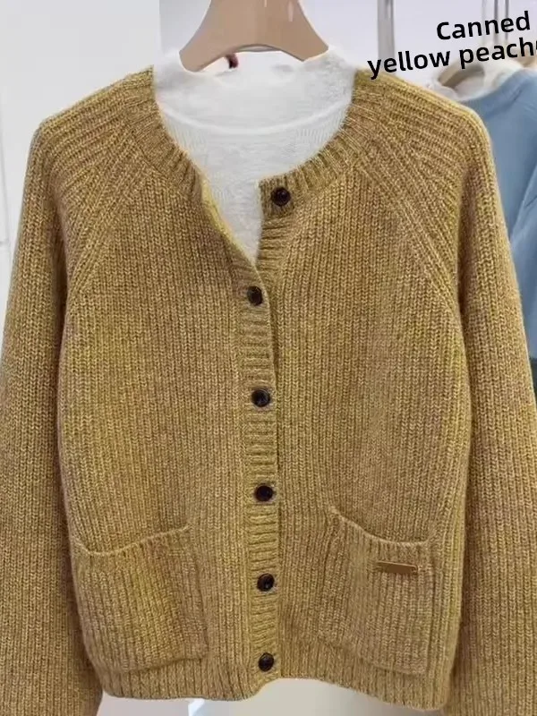 

Женский мягкий вязаный кардиган большого размера, весна 2026, свободный крой, длинный рукав, круглый вырез, нежный свитер-жакет