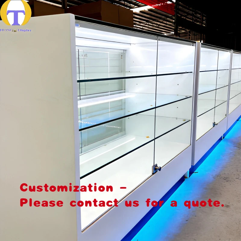 custom.Universal Design MDF and Glass Display with LED Lighting and Security Lock Shopping Mall Retail Stores