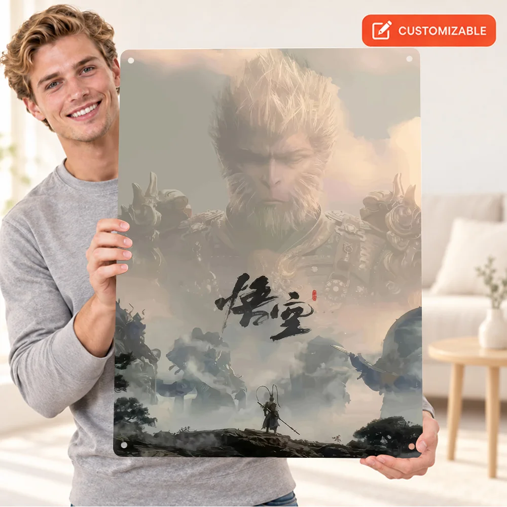 Black Myth Wukong Misty Mountains Printed Poster Personalized Aluminum Metal Sign Graphic Wall Art For Console Gaming Corner