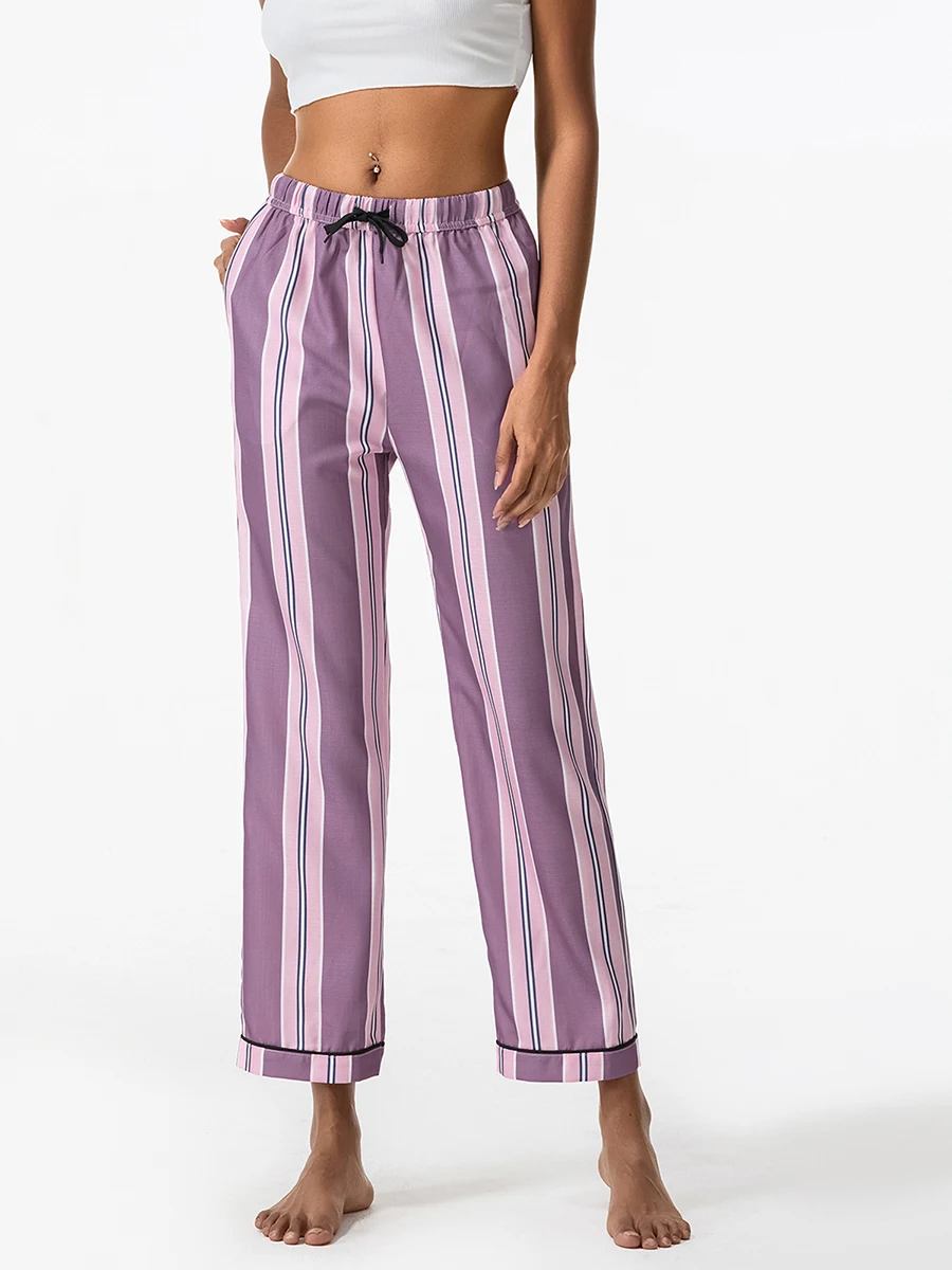 Ladies Striped Pattern Sleepwear Trousers with Adjustable Drawstring Waistband and Comfortable Lounge Fit for Relaxing Nights