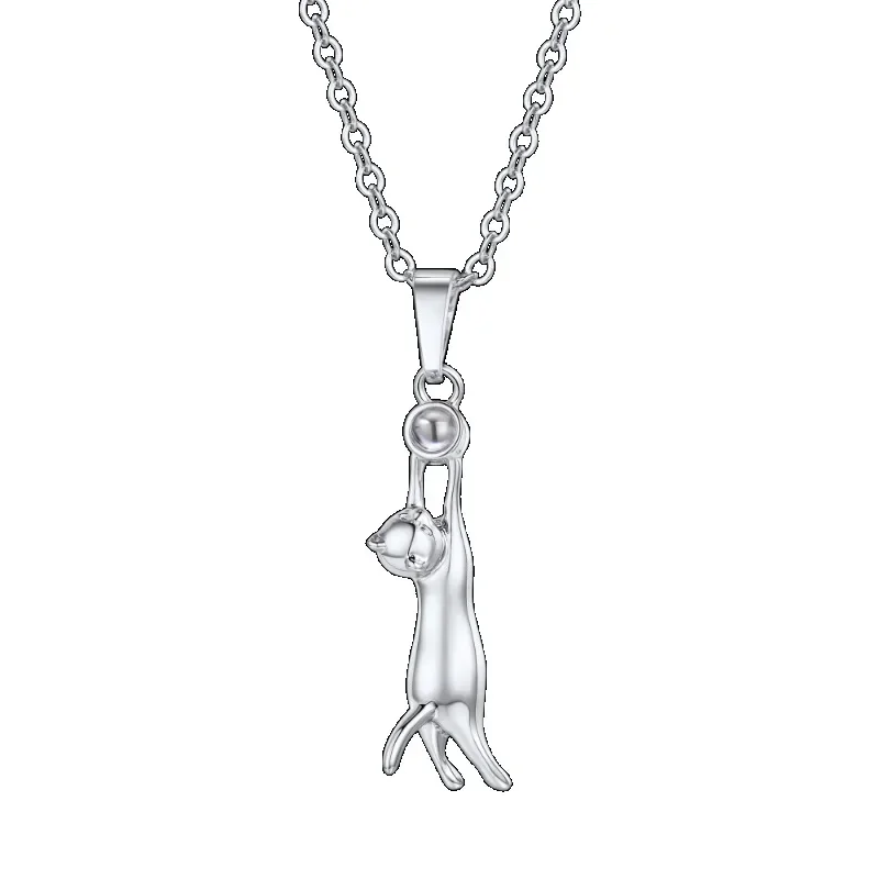 Fashion Stainless Steel Cat Necklace for Women Girls, Platinum Silver Gold Plated Kitty Cat Pendant for Cat Lovers Jewlery Gifts